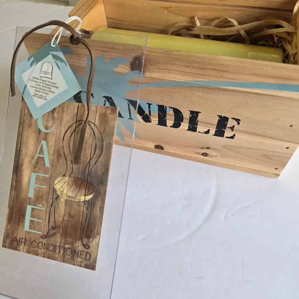 Pillar Candle New in Crate Gift Box 60% Palm Oil 40% Parafin Wax Vintage 2004